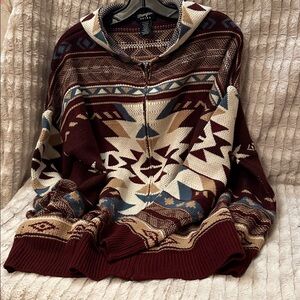 Wrangler Retro Burgundy and Cream Patterned Hoodie